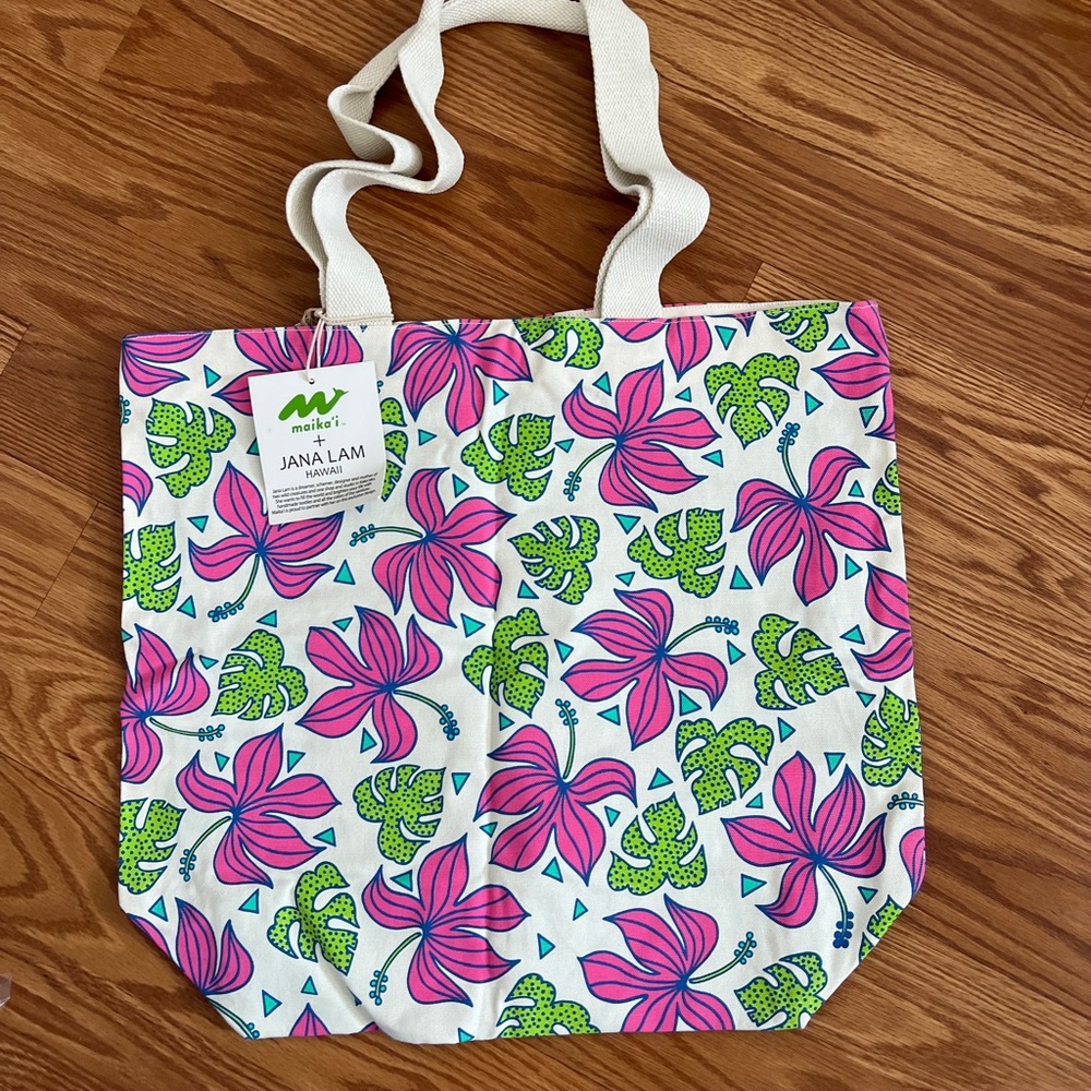 NWT Jana Lam x Foodland Canvas floral tote bag and pouch